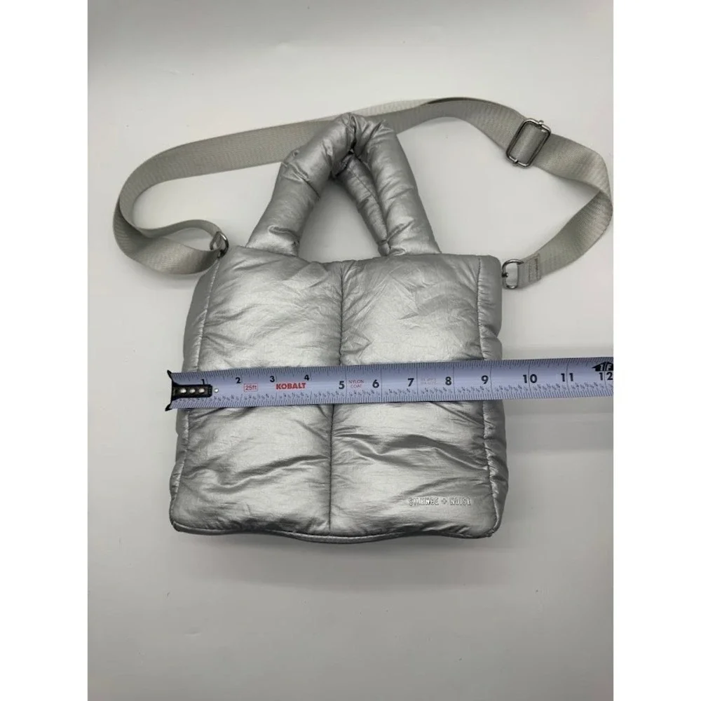 Silence + Noise Silver Puffer Crossbody Tote Bag Quilted Metallic Shoulder